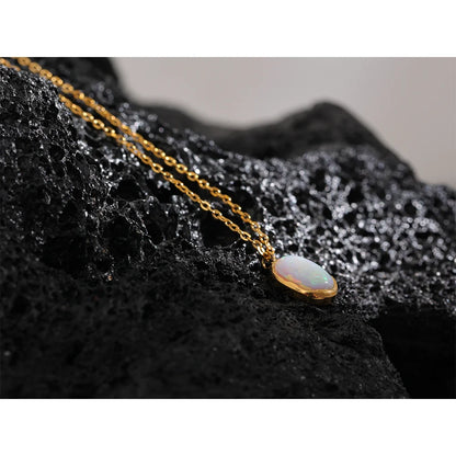 Minimalist Opal Stone Pendant Necklace in 18K Gold