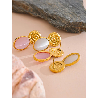 Exquisite Pink & White Natural Stone Stud Earrings