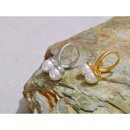 Adjustable Pearl Geometric Open Ring