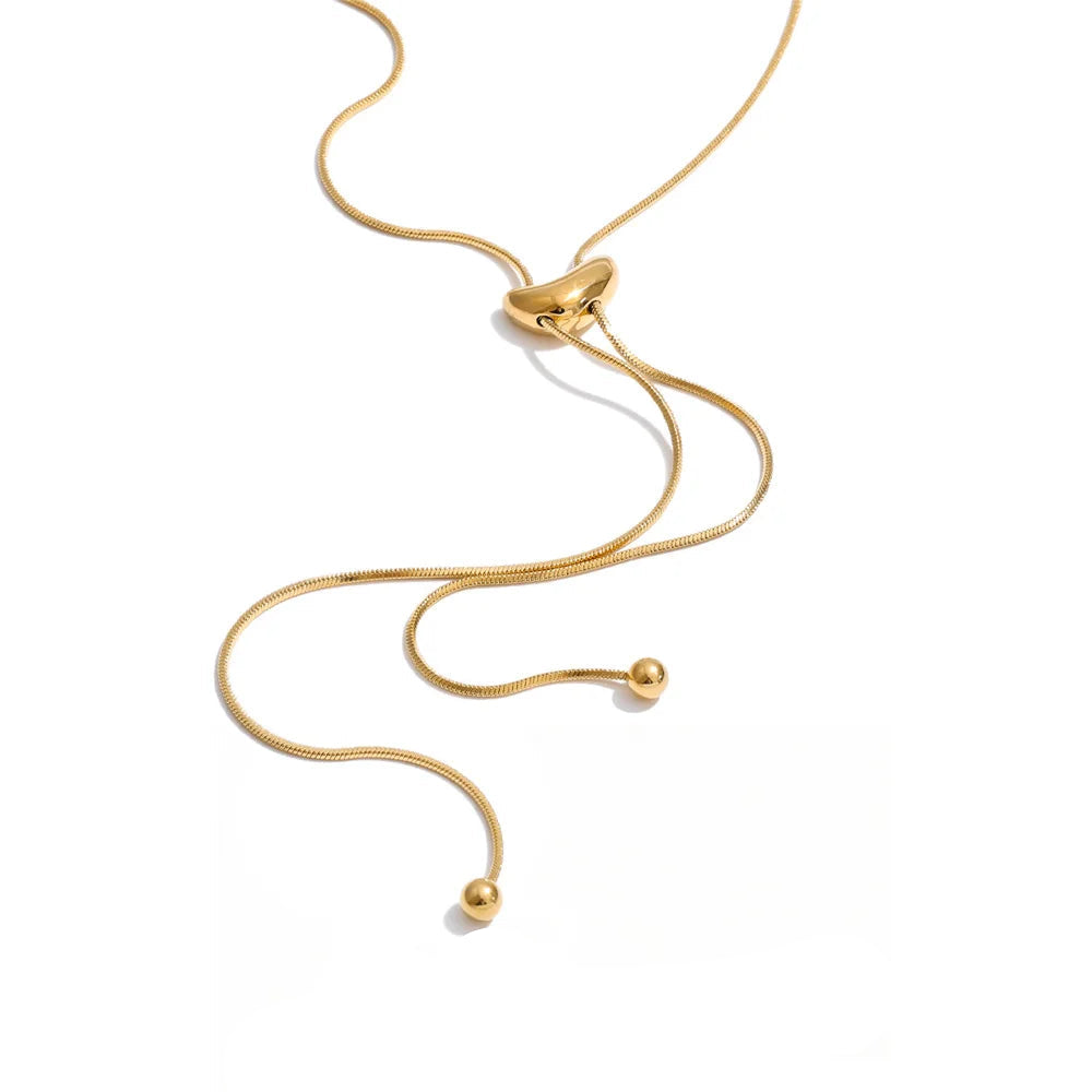 Adjustable long chain drop necklace gold plated stainless steel