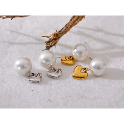 Elegant Imitation Pearl Heart Drop Earrings