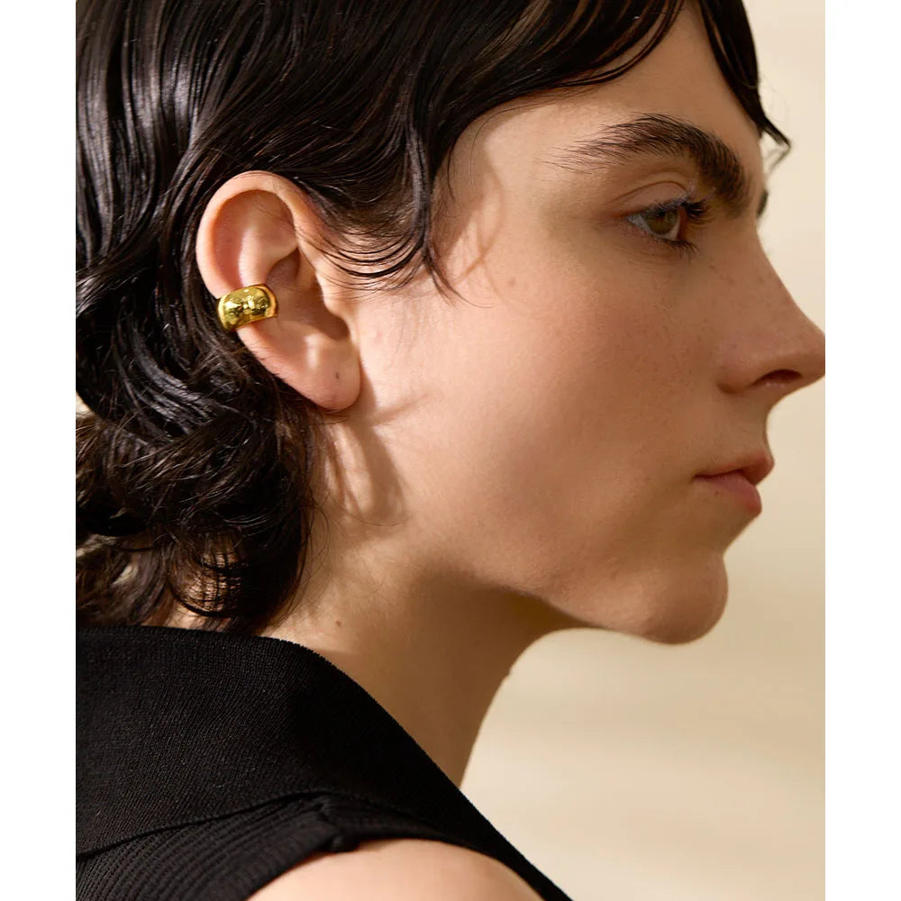 Wide Sterling Silver Ear Cuff Clip in Gold