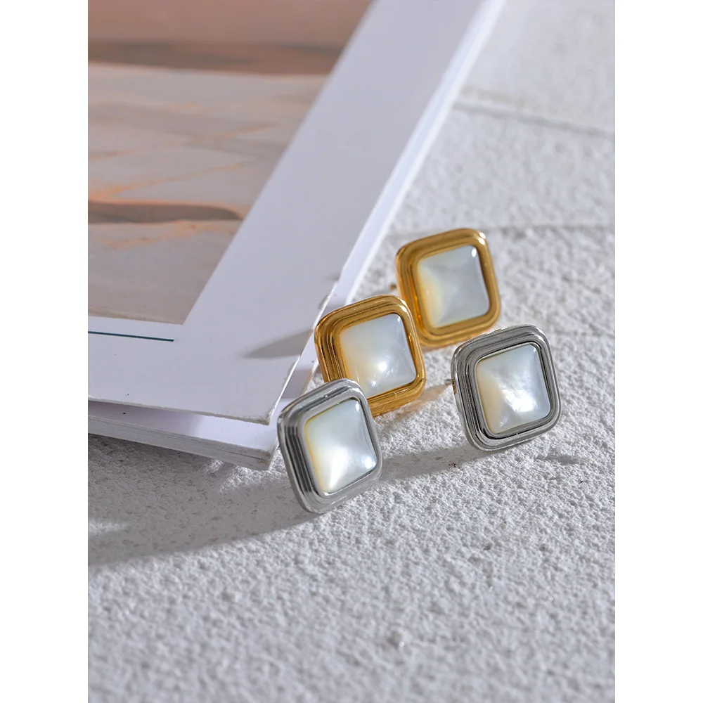 316L Stainless Steel Square Shell Stud Earrings