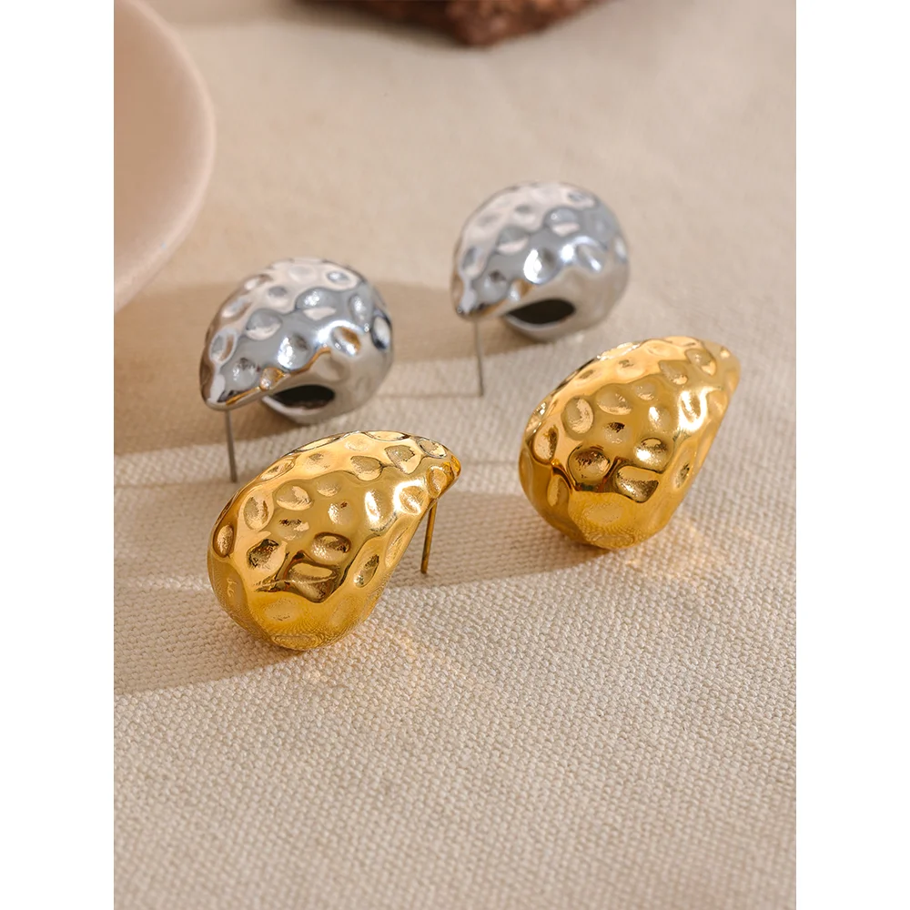 Gold Chunky Water Drop Stud Earrings