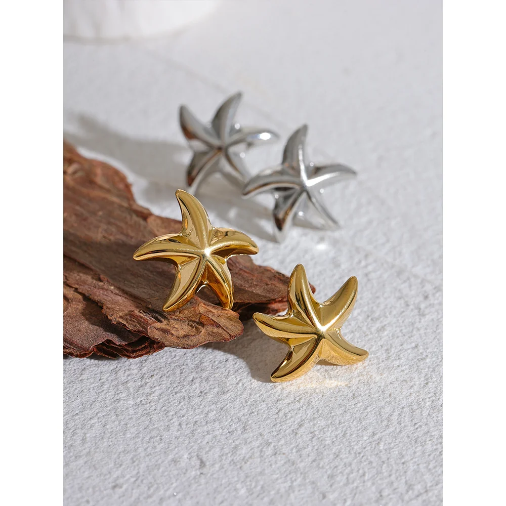 Waterproof Starfish Stud Earrings – Stainless Steel, Beach Style