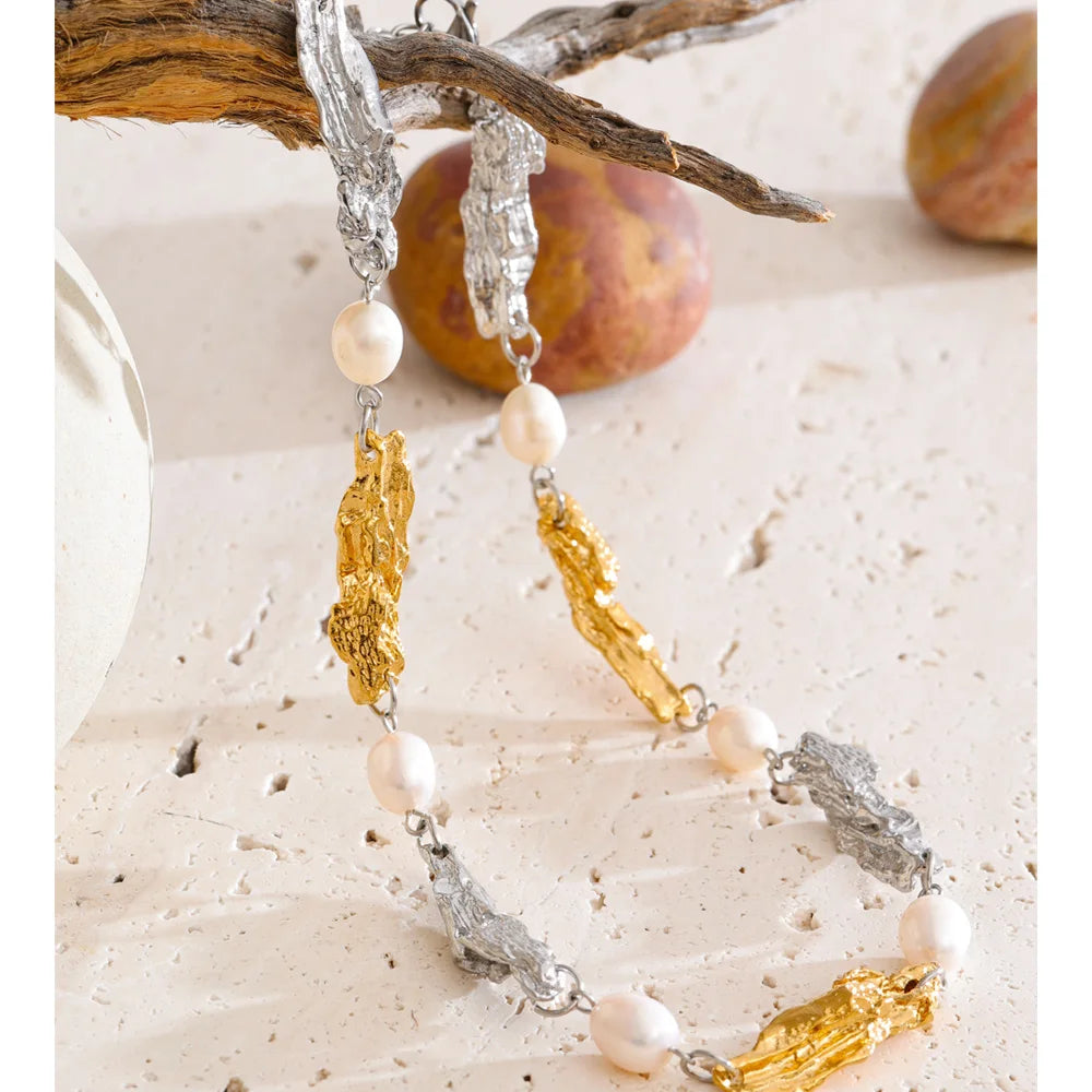 Waterproof jewelry pearl necklace with gold plated finish