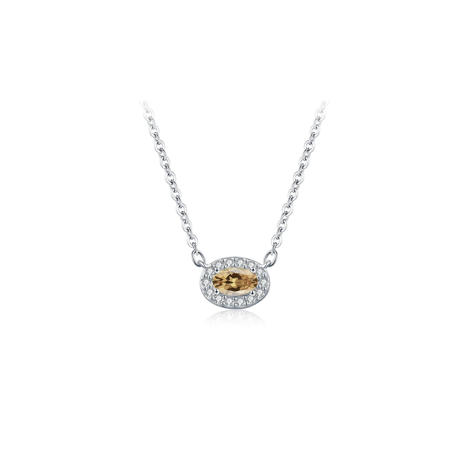 Oval yellow moissanite pendant necklace in polished 925 sterling silver chain
