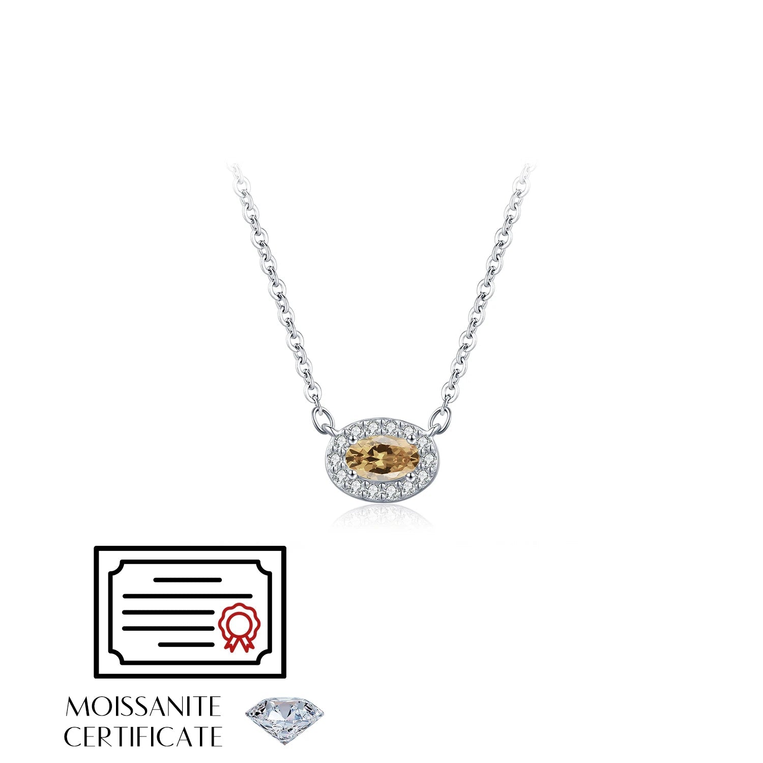 Diamond jewelry style pendant necklace with yellow moissanite sparkle