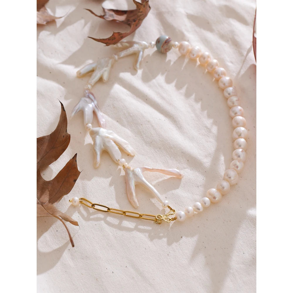 Elegant pearl on a necklace in pearlescent jewelry style