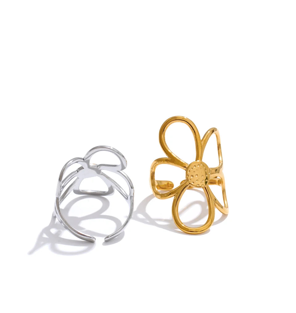 Gold plated finish on flower rings designed for effortless finger ring styling