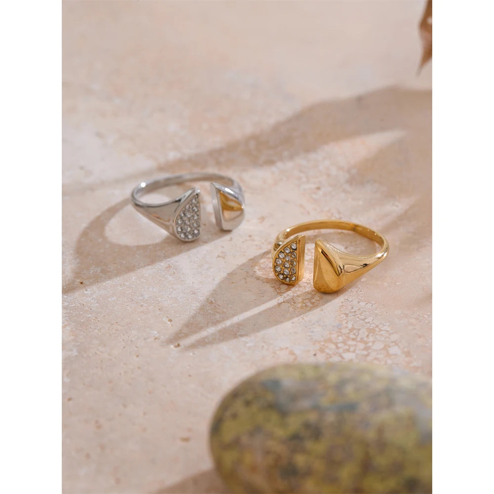 Heart rings styling with gold jewelry finish and shimmering zirconia