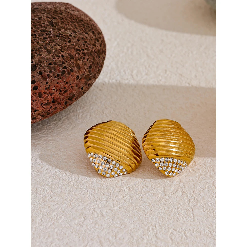 Cubic Zirconia Stripe Geometric Stud Earrings