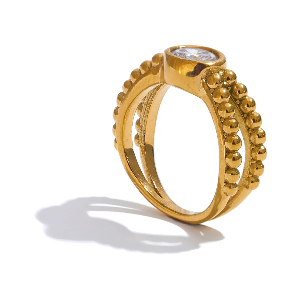 Cubic zirconia gold ring styled with cz rings for modern shine