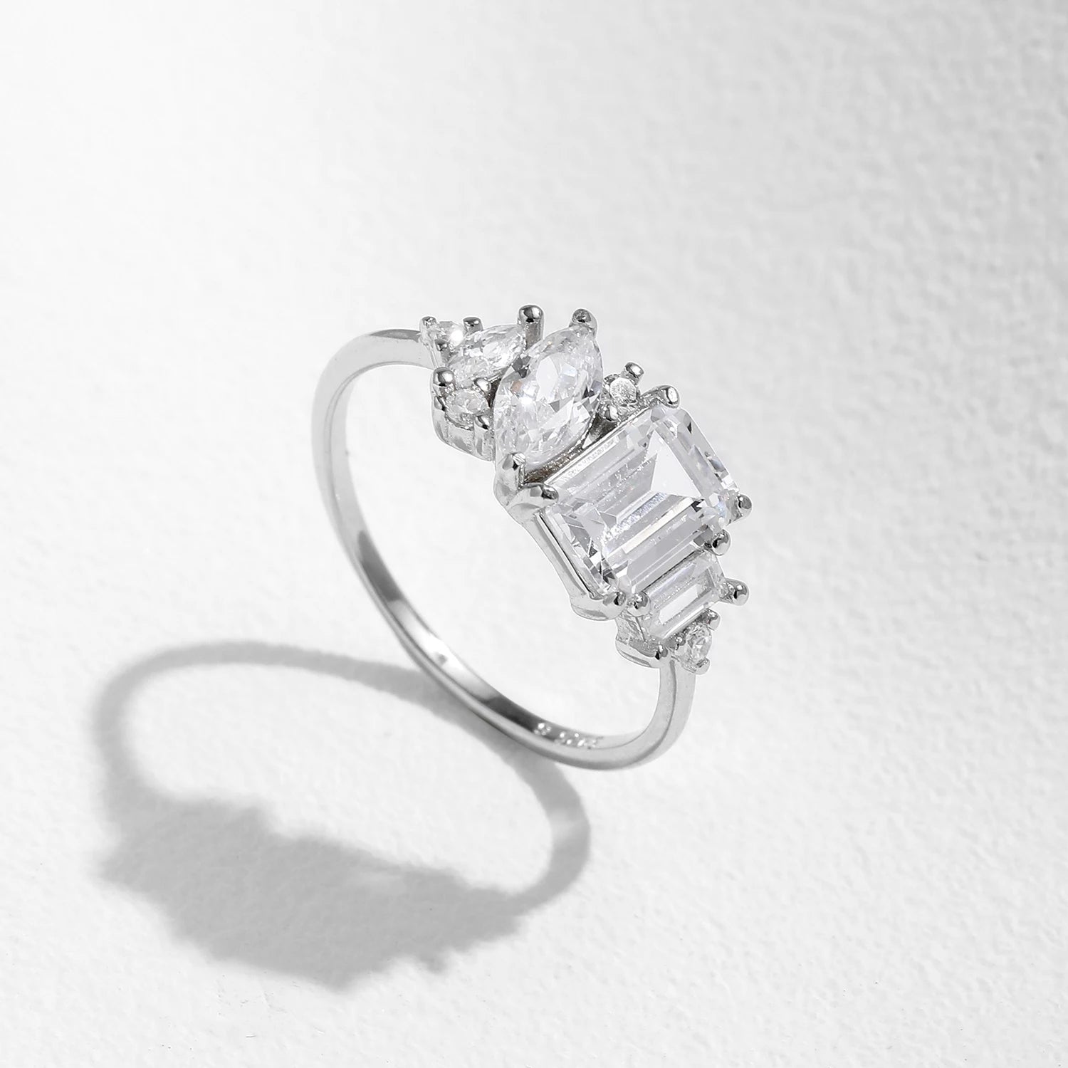 Cubic zirconia ring set in 925 sterling silver ring marquise design