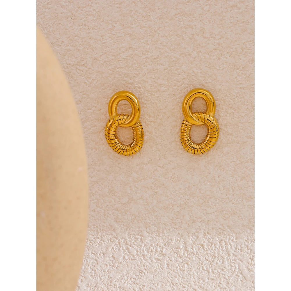 18K Gold Double Round Stud Earrings