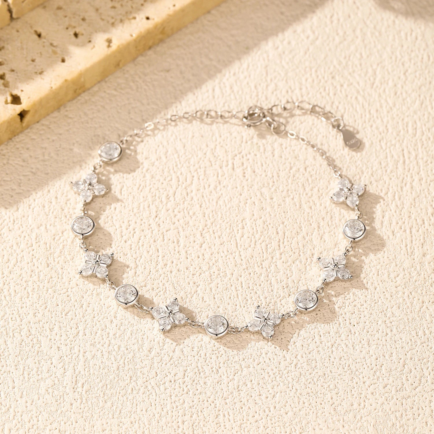 Zirconia clover charm sterling silver bracelet lucky design