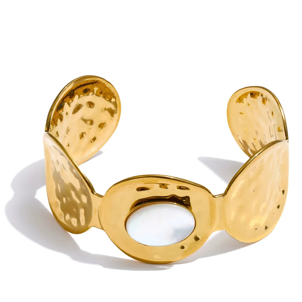 Gift-ready gold plated wide cuff bracelet for bold golden jewelry lovers