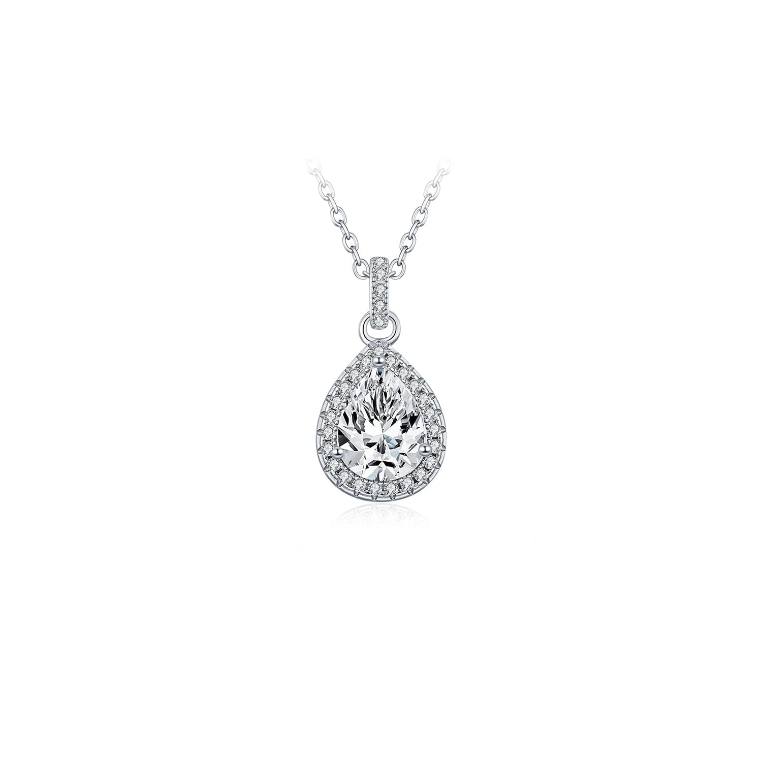 Water drop moissanite pendant necklace in 925 sterling silver for women