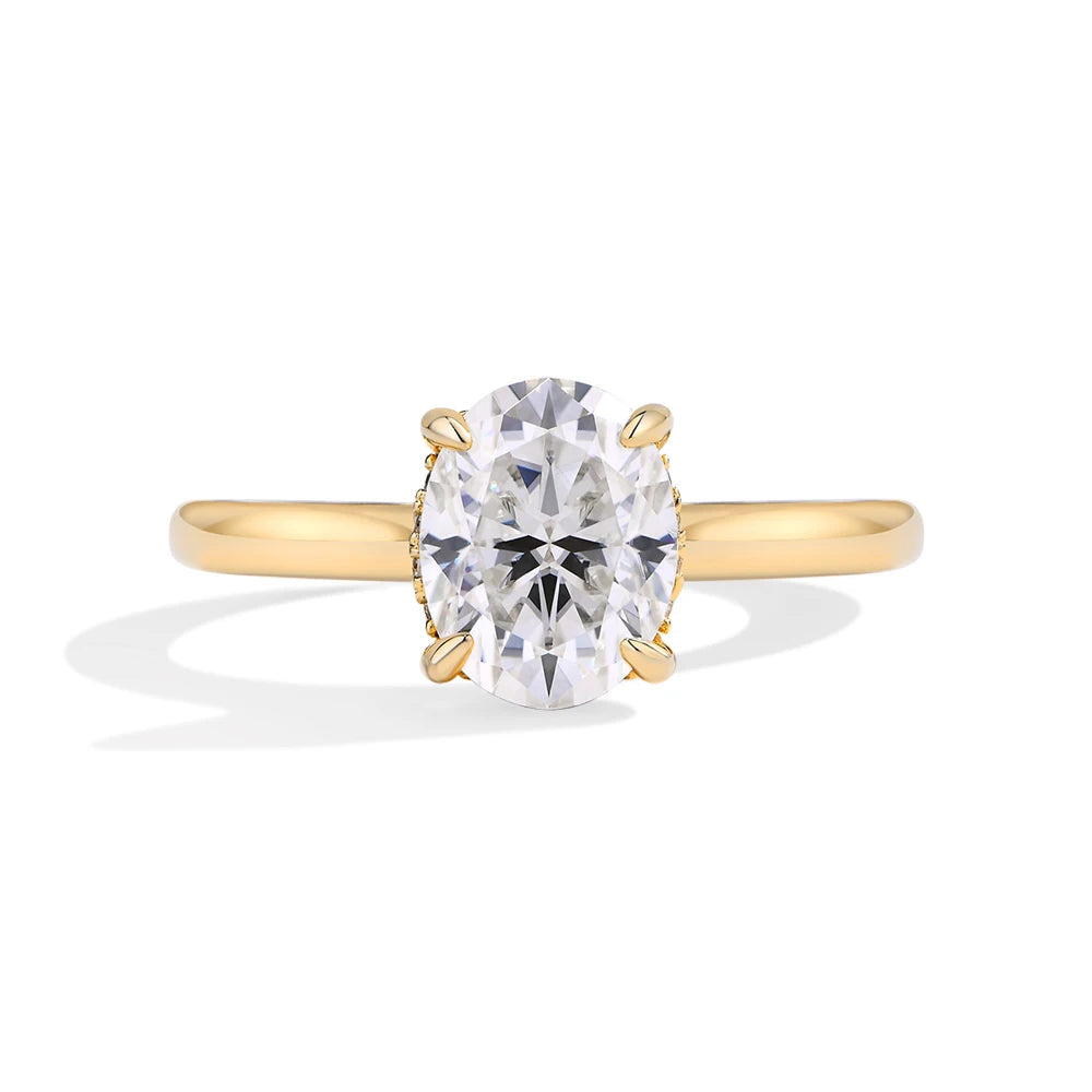 Moissanite jewelry rings display with a 2.0CT Oval halo ring focus