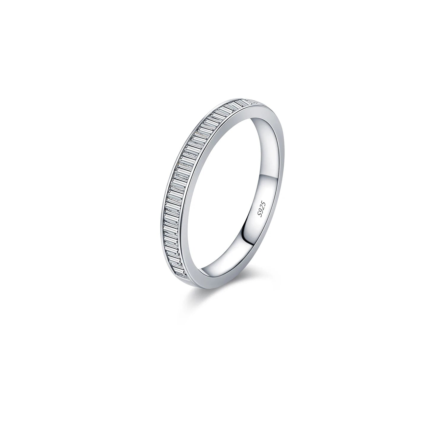 Rectangle moissanite stackable ring in polished 925 sterling silver