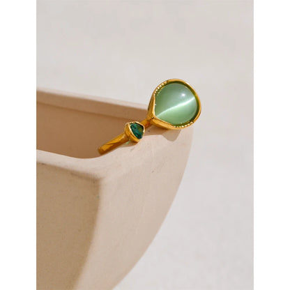 Green Zirconia Water Drop Golden Ring