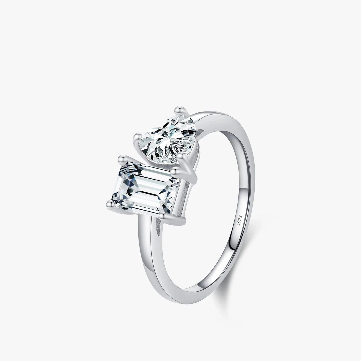 Heart cz promise ring on a polished sterling silver ring band