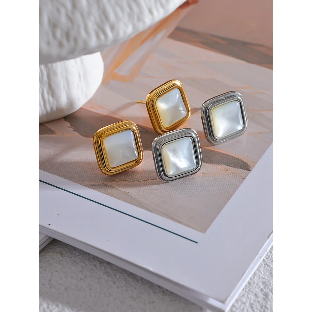 316L Stainless Steel Square Shell Stud Earrings