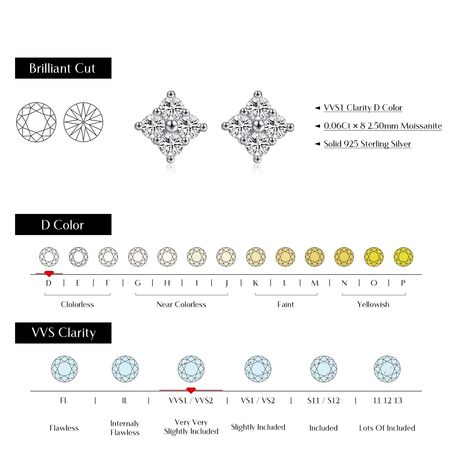 Elegant ear rings with moissanite diamond detail in a refined silver color setting