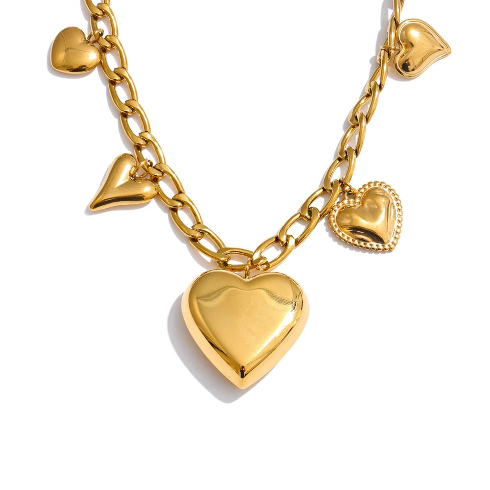 Thick heart love pendant necklace with gold plated warmth in stainless steel jewelry