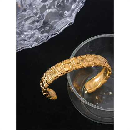 Gold Textured Open Cuff Bracelet in Stainless Steel