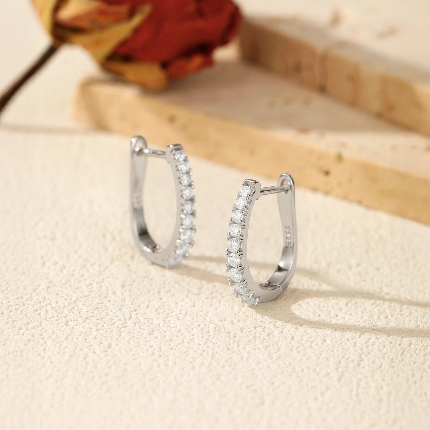 Lightweight earrings moissanite hoops in polished silver