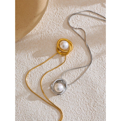 Korean Style Geometric Simulated Pearl Pendant Necklace