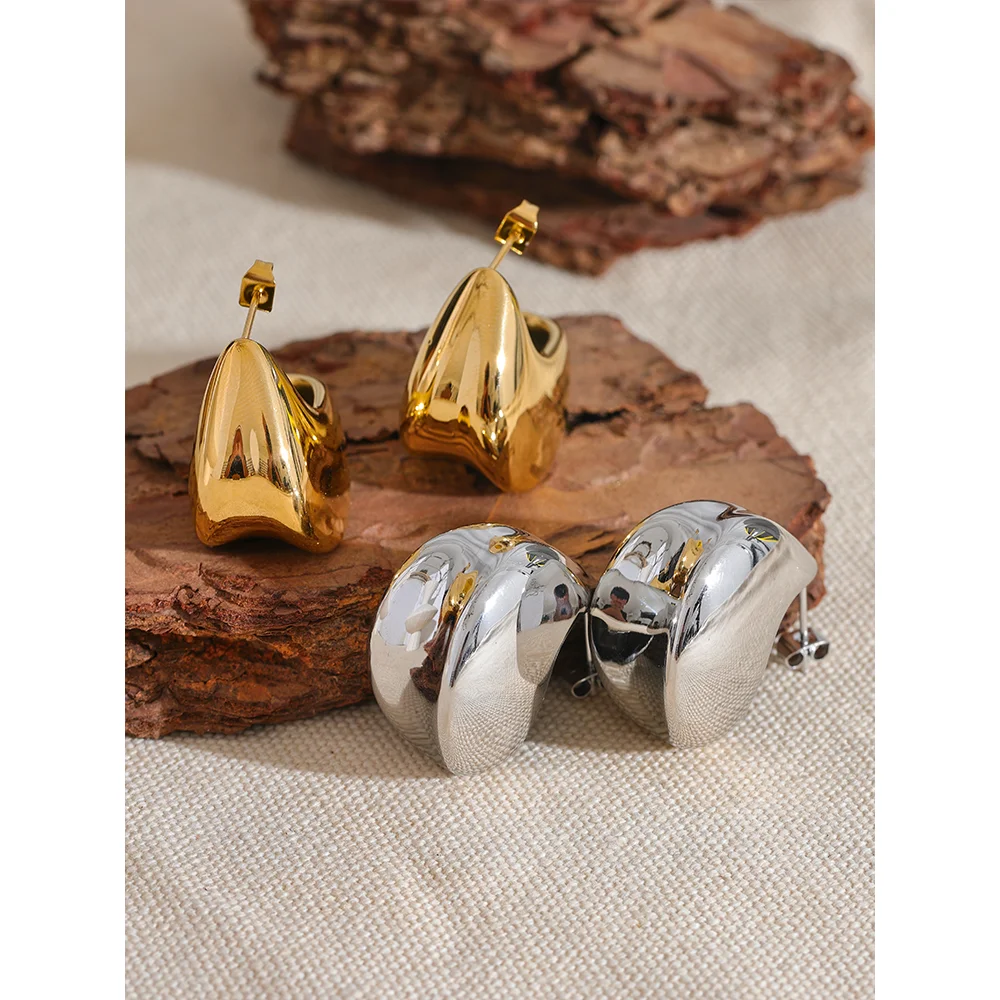 Chunky Hollow Earrings – 18K Gold Plated, Stainless Steel, Waterproof