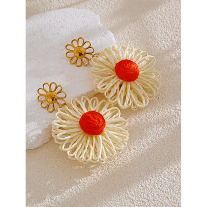 Raffia Flower Drop Earrings