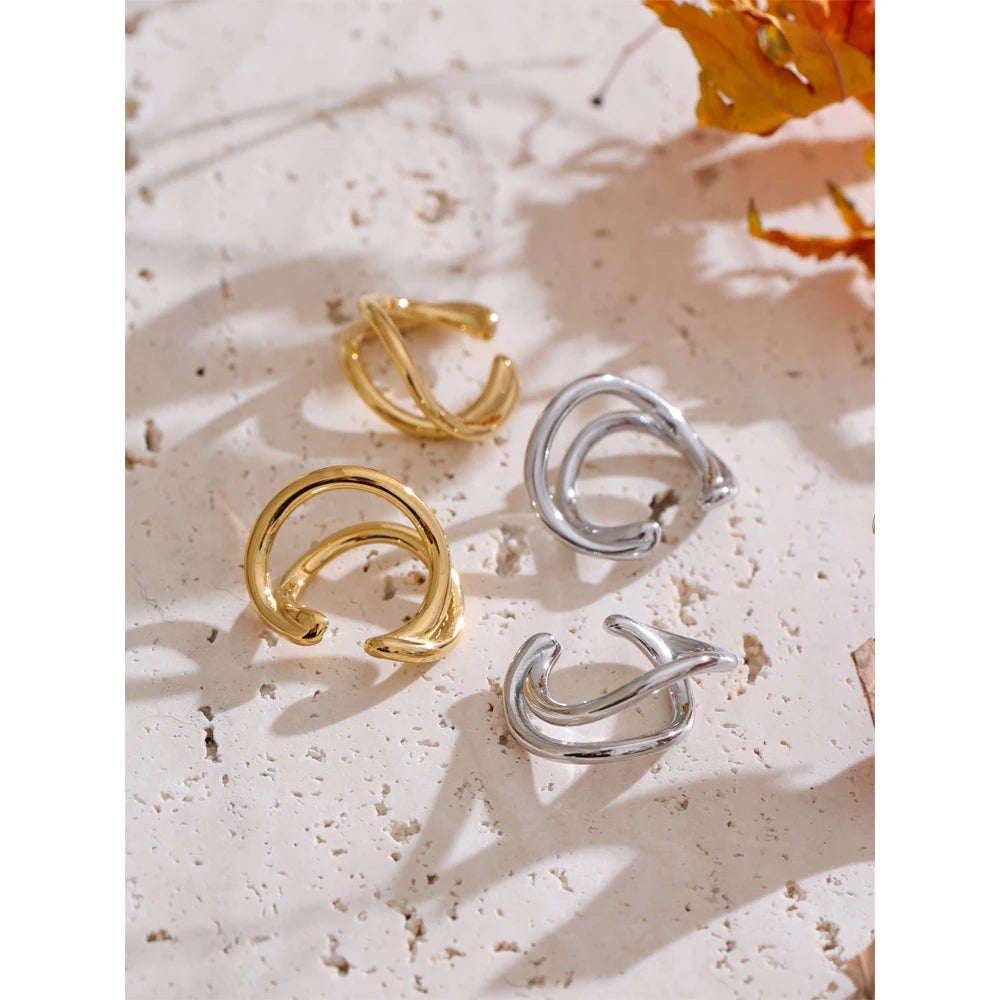 Close-up of ear rings in gold plated stainless steel jewelry