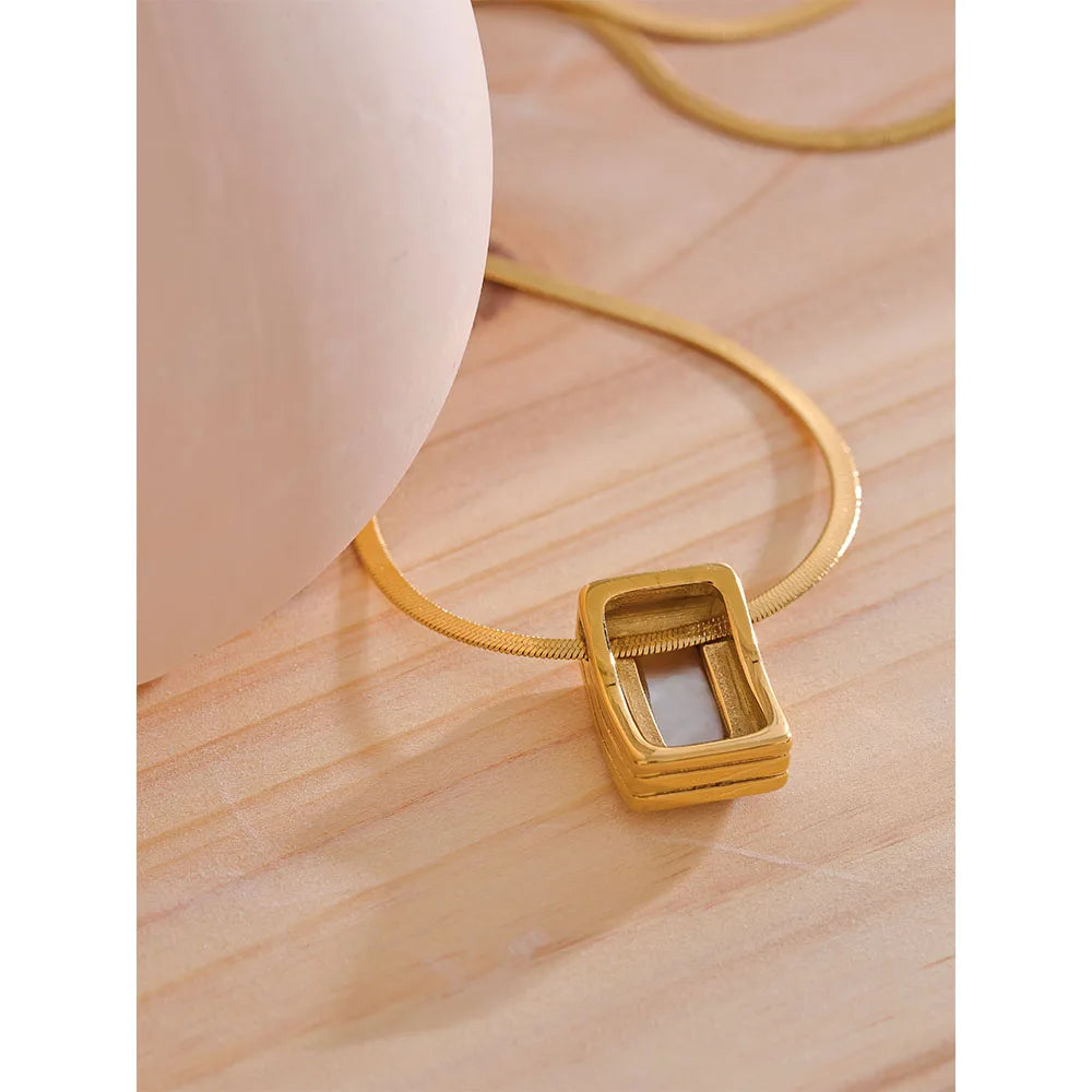 Golden Square Shell Pendant Necklace