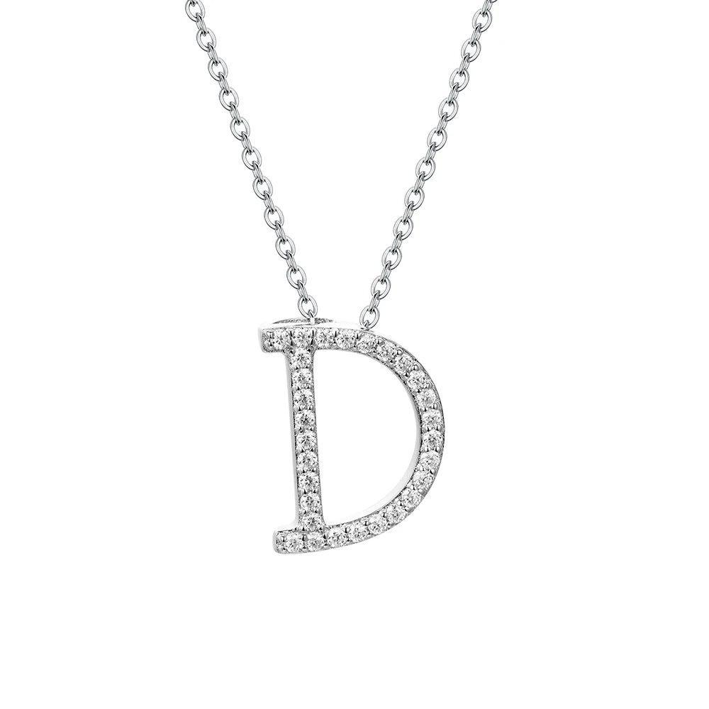 Sterling silver necklace letter D shown as a long necklace accent