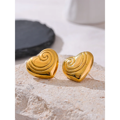 18K Gold Plated Heart Stripe Stud Earrings