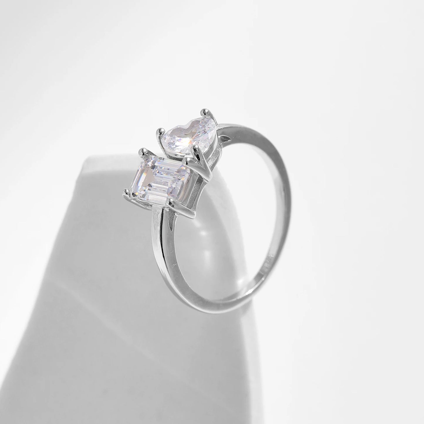 Sterling Silver Rectangle & Heart CZ Promise Ring