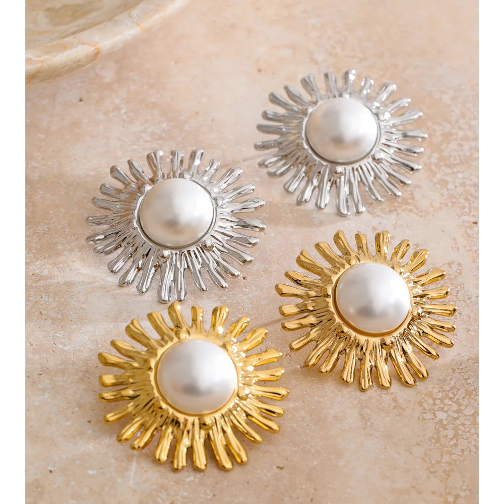 Elegant gold earrings with floral pearl design for daily wear