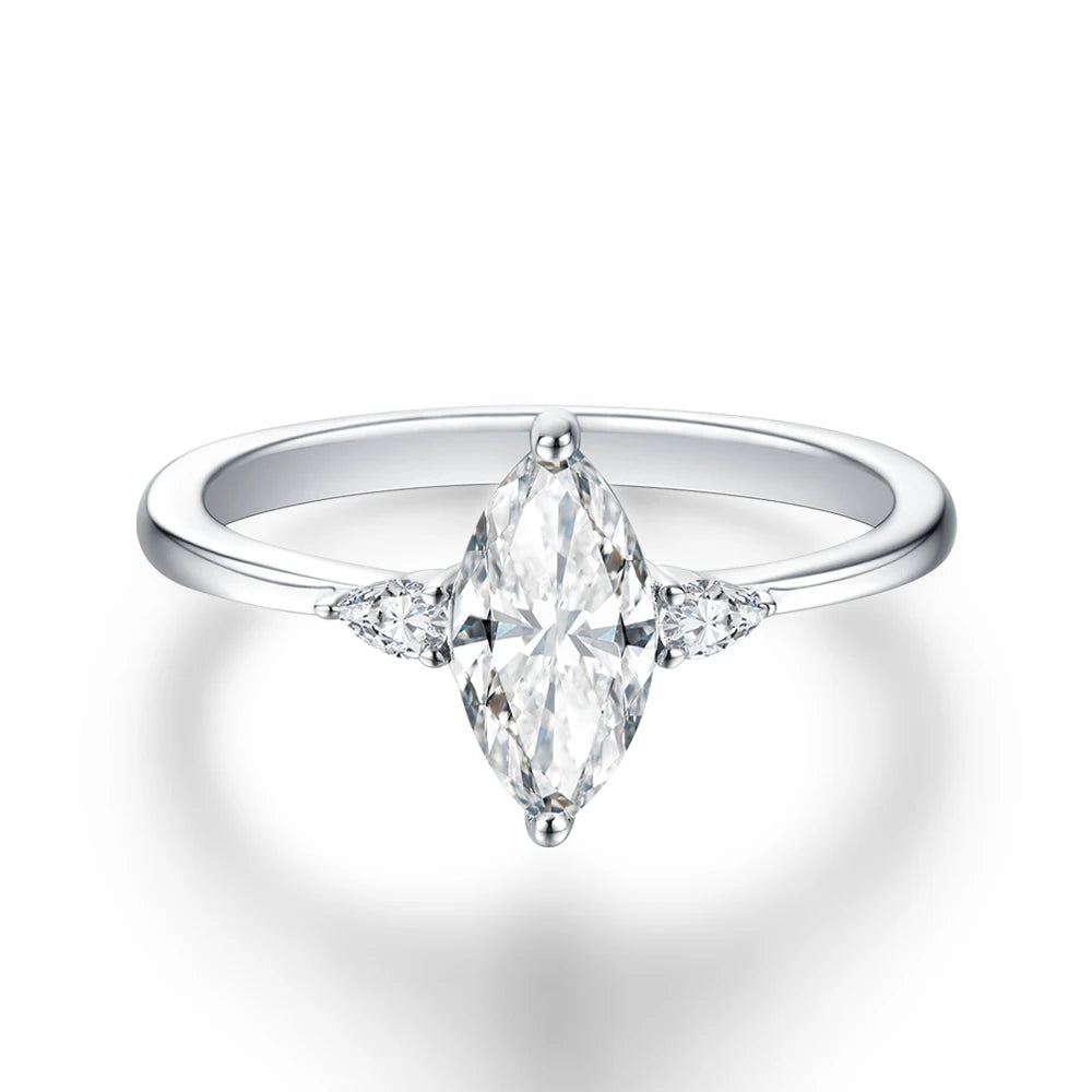 Marquise moissanite ring in a sterling silver ring with gold ring accent