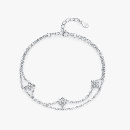 Sterling Silver Double-Layer Four Leaf Clover Bracelet