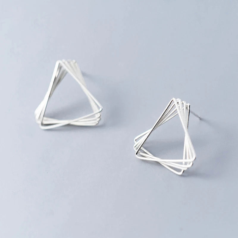 Triangle and square stud earrings crafted in 925 sterling silver